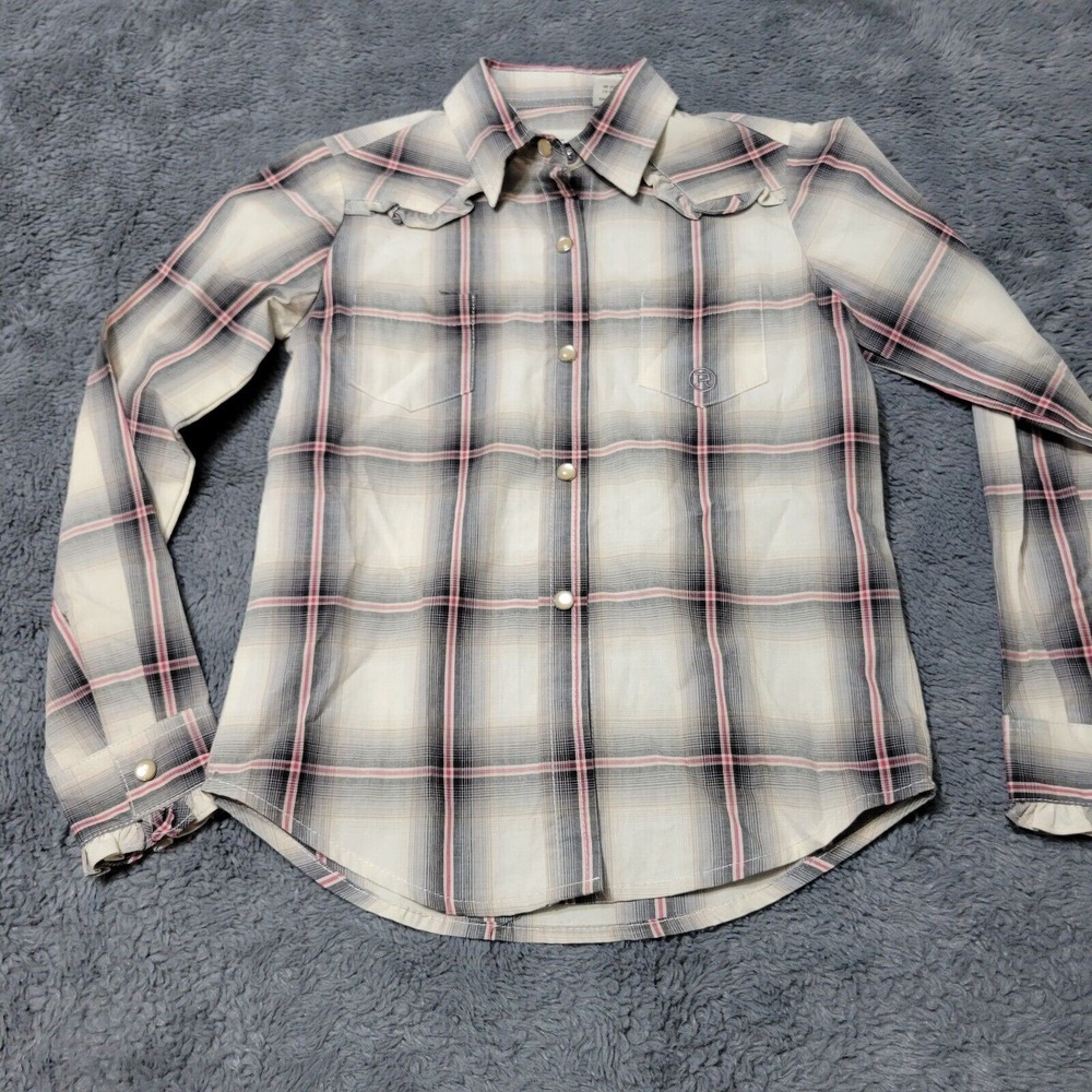 Roper Button Front Shirt Girls 5 Brown Stripe Long SLEEVE Pearl Snap Western Top